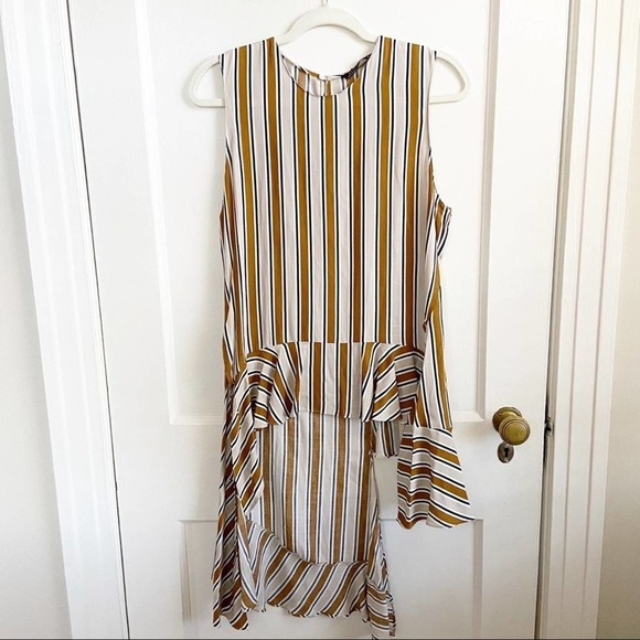 ZARA Asymmetrical Ruffle Striped Top Tunic NWT - Picture 2 of 6